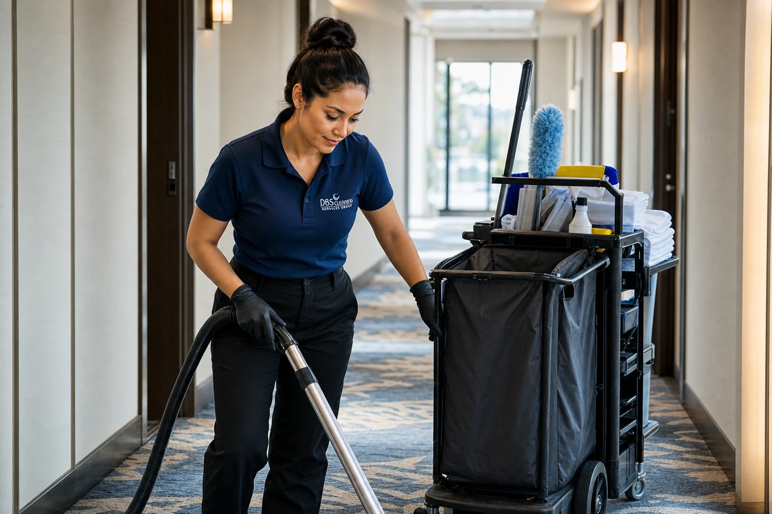hotel cleaning Buckhead — hallway housekeeping cart