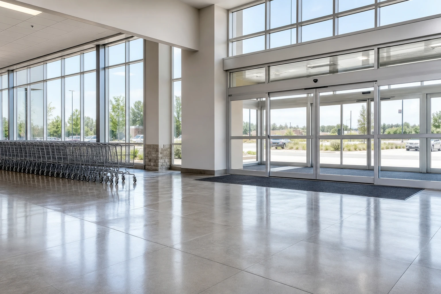 Large Retail Store Cleaning in metro Atlanta — entrance vestibule glass
